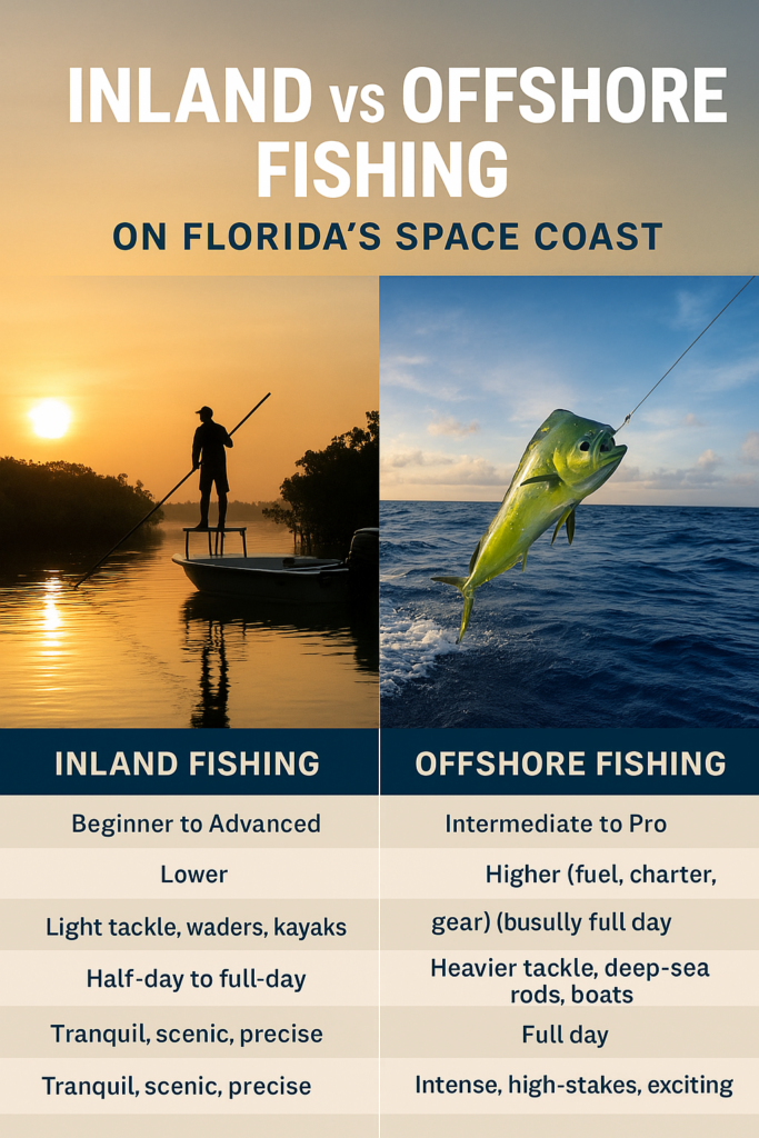 Inland or offshore, Florida’s Space Coast offers epic fishing—compare both and gear up with top rods, reels, and tackle from WJS Outdoors.